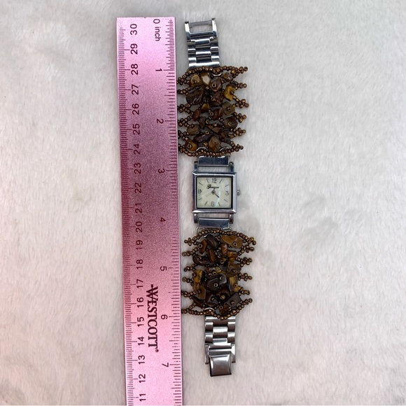 Geneva Ladies Stainless Steel Quartz Watch Brown Beaded Band - Picture 5 of 6